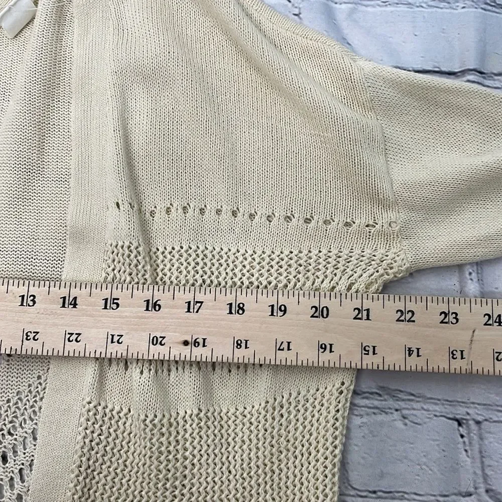 Wild Pearl Open Cardigan with fringe boho cotton crochet design Large cream